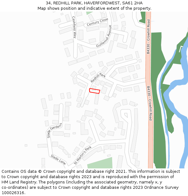34, REDHILL PARK, HAVERFORDWEST, SA61 2HA: Location map and indicative extent of plot