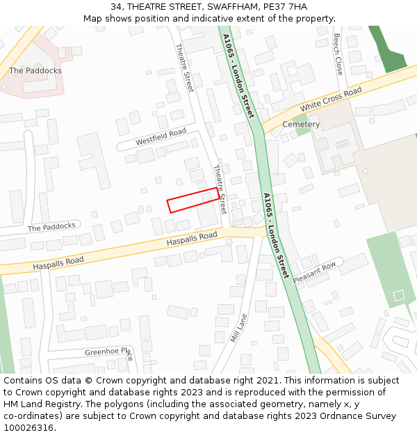 34, THEATRE STREET, SWAFFHAM, PE37 7HA: Location map and indicative extent of plot