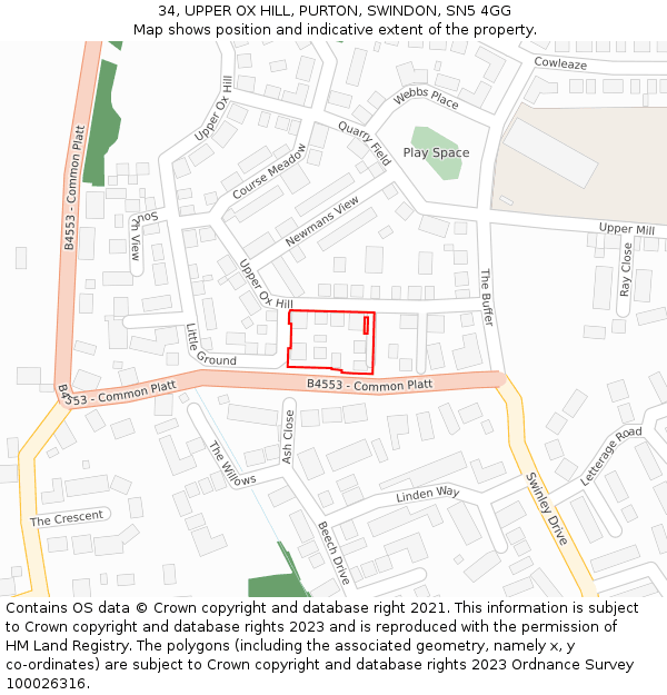 34, UPPER OX HILL, PURTON, SWINDON, SN5 4GG: Location map and indicative extent of plot