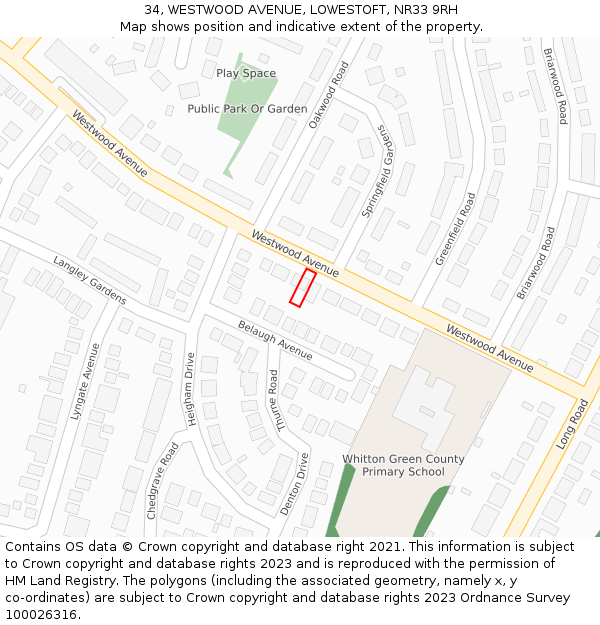 34, WESTWOOD AVENUE, LOWESTOFT, NR33 9RH: Location map and indicative extent of plot