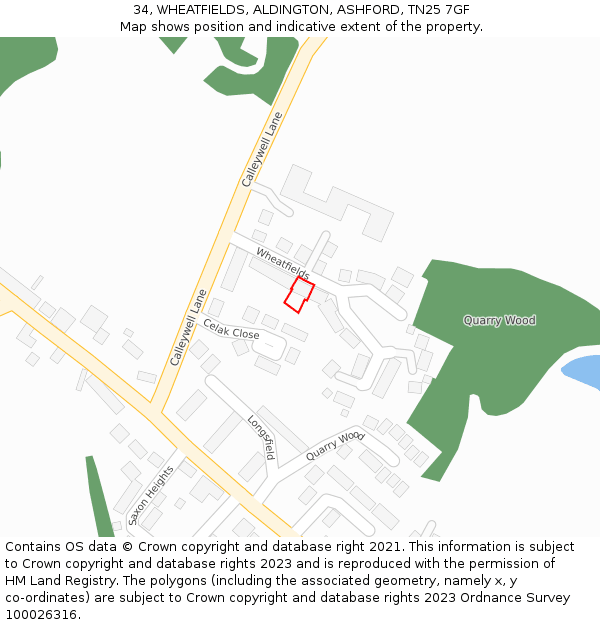 34, WHEATFIELDS, ALDINGTON, ASHFORD, TN25 7GF: Location map and indicative extent of plot