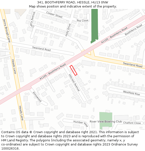341, BOOTHFERRY ROAD, HESSLE, HU13 0NW: Location map and indicative extent of plot