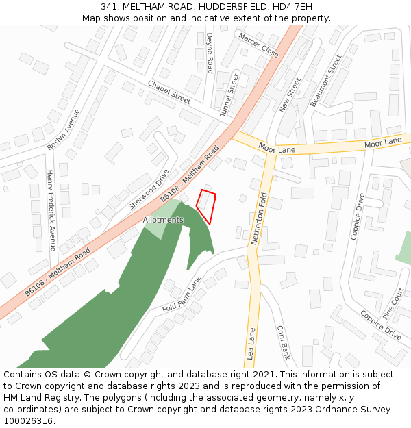 341, MELTHAM ROAD, HUDDERSFIELD, HD4 7EH: Location map and indicative extent of plot