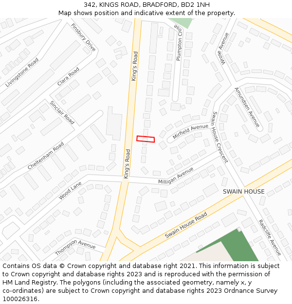 342, KINGS ROAD, BRADFORD, BD2 1NH: Location map and indicative extent of plot