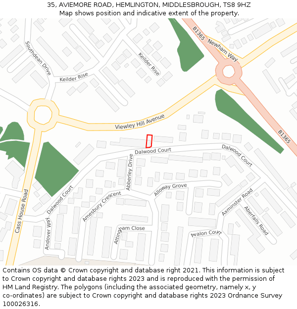 35, AVIEMORE ROAD, HEMLINGTON, MIDDLESBROUGH, TS8 9HZ: Location map and indicative extent of plot