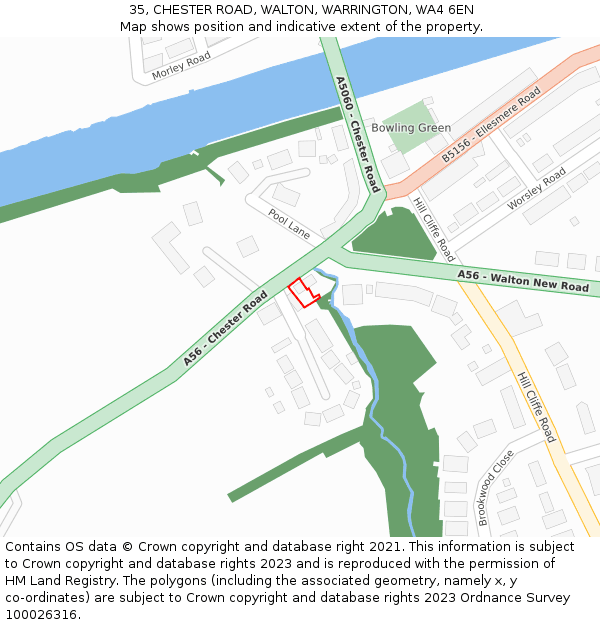 35, CHESTER ROAD, WALTON, WARRINGTON, WA4 6EN: Location map and indicative extent of plot