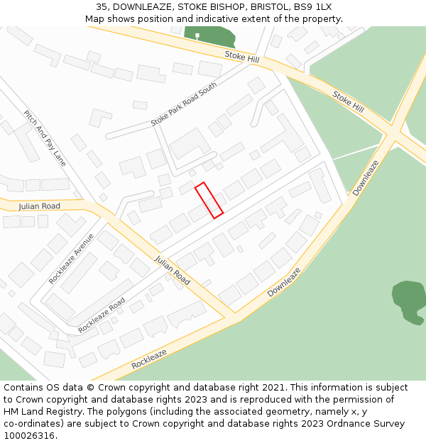 35, DOWNLEAZE, STOKE BISHOP, BRISTOL, BS9 1LX: Location map and indicative extent of plot