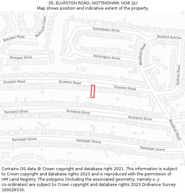 35, ELVASTON ROAD, NOTTINGHAM, NG8 1JU: Location map and indicative extent of plot