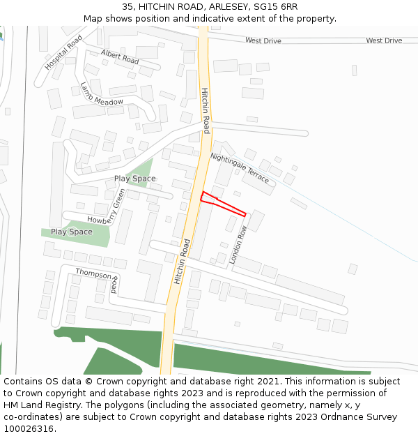 35, HITCHIN ROAD, ARLESEY, SG15 6RR: Location map and indicative extent of plot