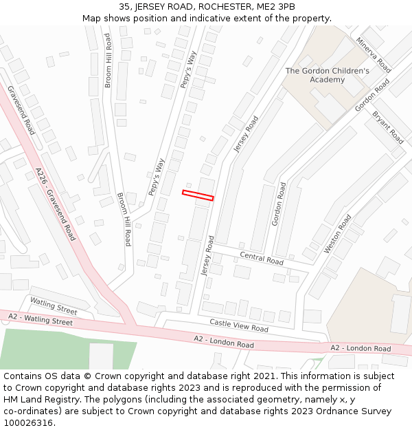 35, JERSEY ROAD, ROCHESTER, ME2 3PB: Location map and indicative extent of plot