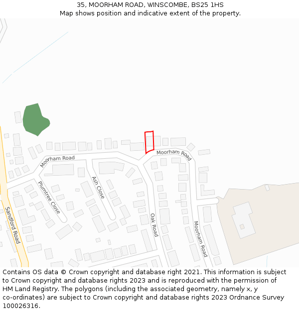 35, MOORHAM ROAD, WINSCOMBE, BS25 1HS: Location map and indicative extent of plot