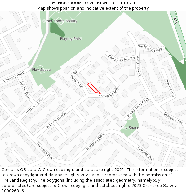 35, NORBROOM DRIVE, NEWPORT, TF10 7TE: Location map and indicative extent of plot