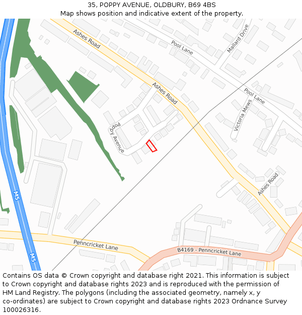 35, POPPY AVENUE, OLDBURY, B69 4BS: Location map and indicative extent of plot