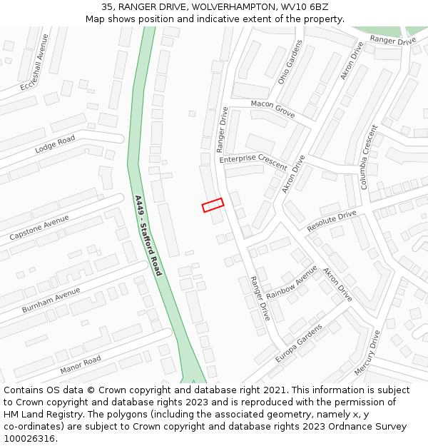 35, RANGER DRIVE, WOLVERHAMPTON, WV10 6BZ: Location map and indicative extent of plot