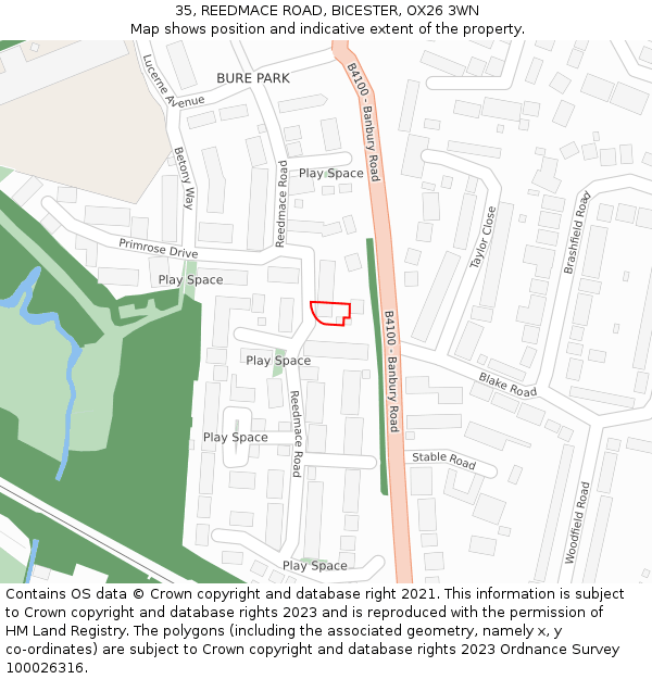35, REEDMACE ROAD, BICESTER, OX26 3WN: Location map and indicative extent of plot