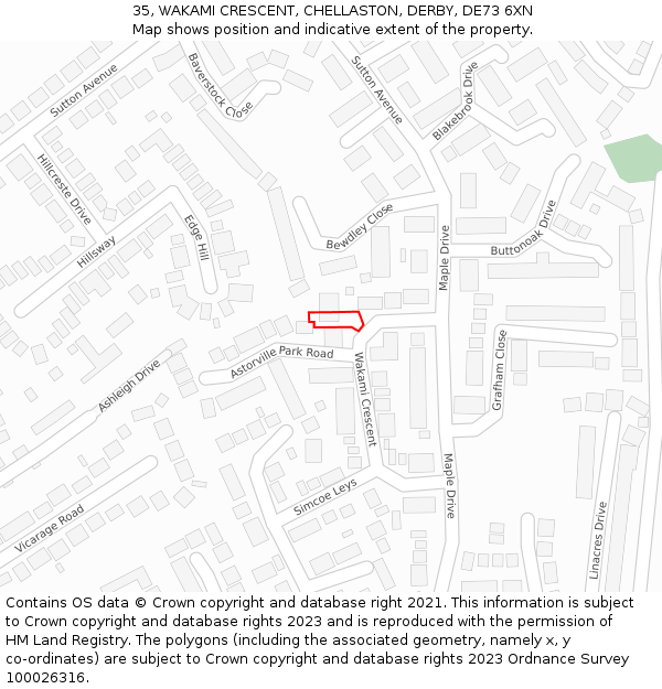 35, WAKAMI CRESCENT, CHELLASTON, DERBY, DE73 6XN: Location map and indicative extent of plot