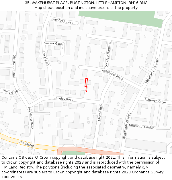 35, WAKEHURST PLACE, RUSTINGTON, LITTLEHAMPTON, BN16 3NG: Location map and indicative extent of plot