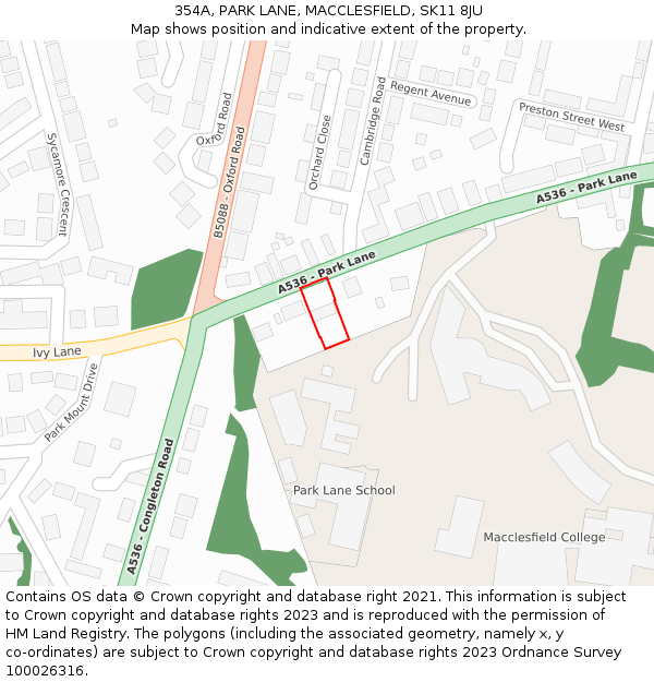 354A, PARK LANE, MACCLESFIELD, SK11 8JU: Location map and indicative extent of plot