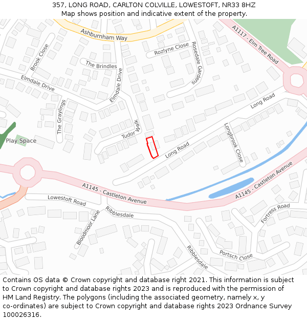 357, LONG ROAD, CARLTON COLVILLE, LOWESTOFT, NR33 8HZ: Location map and indicative extent of plot
