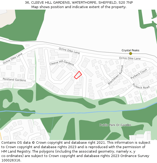 36, CLEEVE HILL GARDENS, WATERTHORPE, SHEFFIELD, S20 7NP: Location map and indicative extent of plot