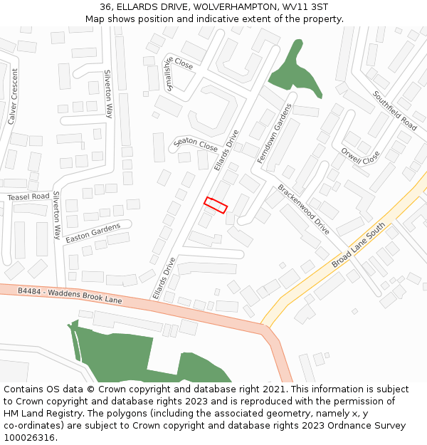 36, ELLARDS DRIVE, WOLVERHAMPTON, WV11 3ST: Location map and indicative extent of plot