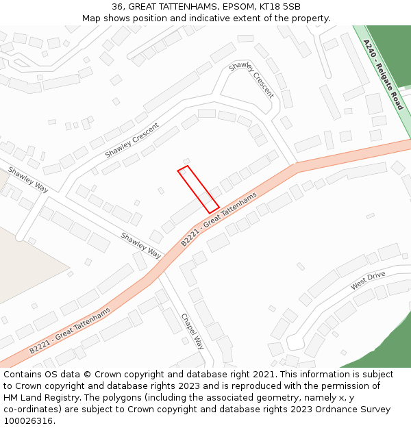 36, GREAT TATTENHAMS, EPSOM, KT18 5SB: Location map and indicative extent of plot