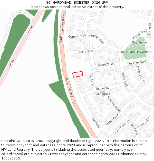 36, HARDMEAD, BICESTER, OX26 1FW: Location map and indicative extent of plot