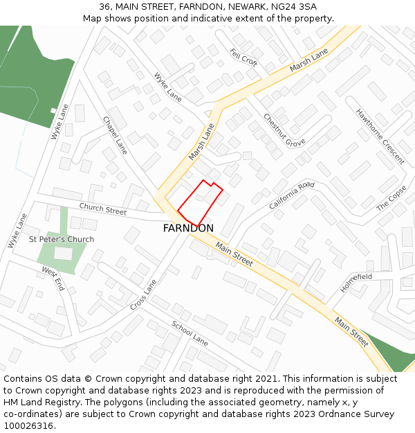 36, MAIN STREET, FARNDON, NEWARK, NG24 3SA: Location map and indicative extent of plot
