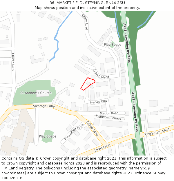 36, MARKET FIELD, STEYNING, BN44 3SU: Location map and indicative extent of plot
