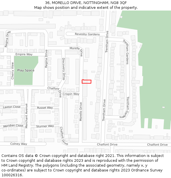 36, MORELLO DRIVE, NOTTINGHAM, NG8 3QF: Location map and indicative extent of plot