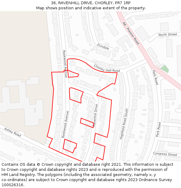 36, RAVENHILL DRIVE, CHORLEY, PR7 1RP: Location map and indicative extent of plot