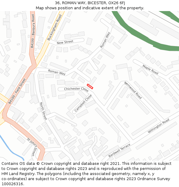 36, ROMAN WAY, BICESTER, OX26 6FJ: Location map and indicative extent of plot