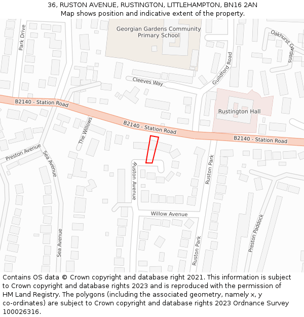 36, RUSTON AVENUE, RUSTINGTON, LITTLEHAMPTON, BN16 2AN: Location map and indicative extent of plot