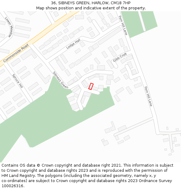 36, SIBNEYS GREEN, HARLOW, CM18 7HP: Location map and indicative extent of plot