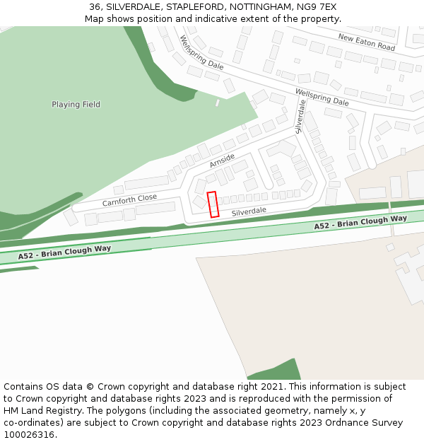 36, SILVERDALE, STAPLEFORD, NOTTINGHAM, NG9 7EX: Location map and indicative extent of plot