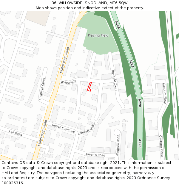 36, WILLOWSIDE, SNODLAND, ME6 5QW: Location map and indicative extent of plot
