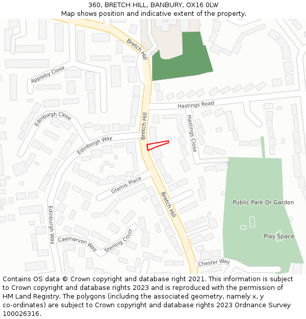 360, BRETCH HILL, BANBURY, OX16 0LW: Location map and indicative extent of plot