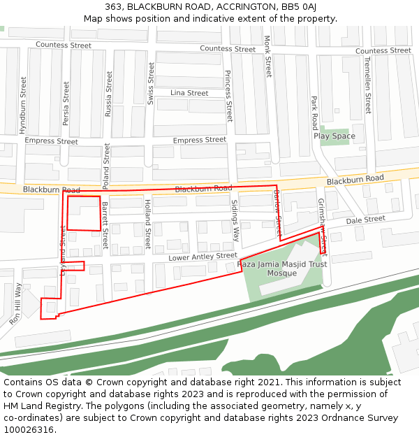 363, BLACKBURN ROAD, ACCRINGTON, BB5 0AJ: Location map and indicative extent of plot