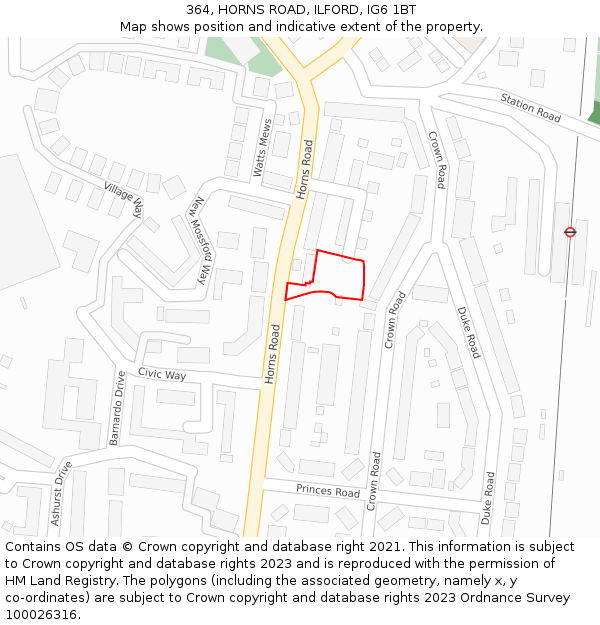 364, HORNS ROAD, ILFORD, IG6 1BT: Location map and indicative extent of plot