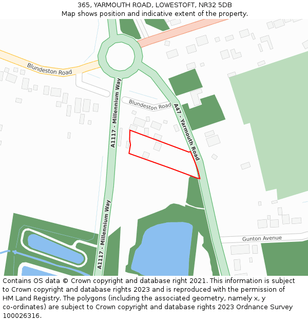 365, YARMOUTH ROAD, LOWESTOFT, NR32 5DB: Location map and indicative extent of plot