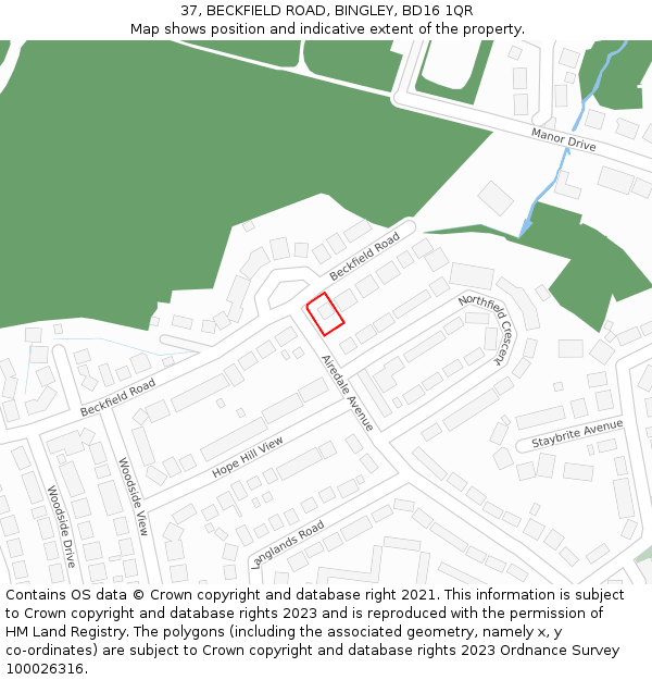 37, BECKFIELD ROAD, BINGLEY, BD16 1QR: Location map and indicative extent of plot