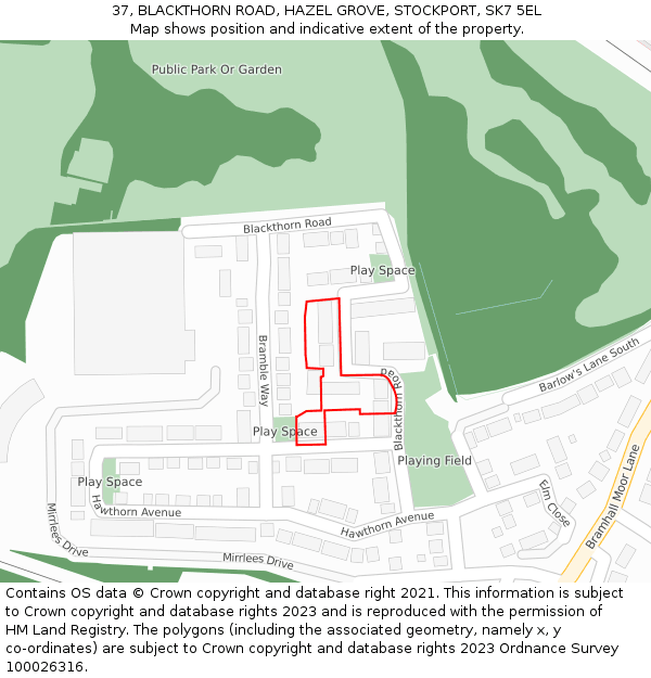 37, BLACKTHORN ROAD, HAZEL GROVE, STOCKPORT, SK7 5EL: Location map and indicative extent of plot