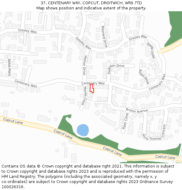 37, CENTENARY WAY, COPCUT, DROITWICH, WR9 7TD: Location map and indicative extent of plot