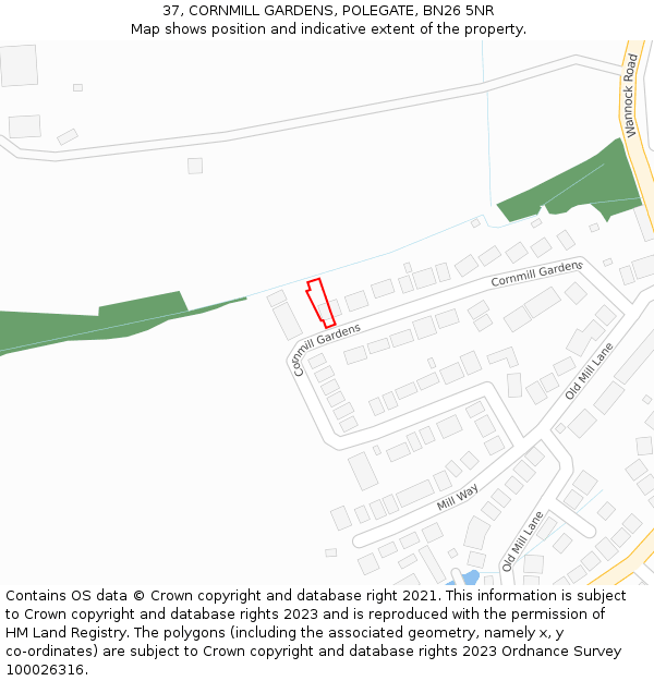 37, CORNMILL GARDENS, POLEGATE, BN26 5NR: Location map and indicative extent of plot
