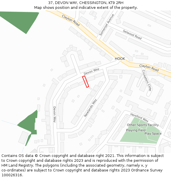 37, DEVON WAY, CHESSINGTON, KT9 2RH: Location map and indicative extent of plot