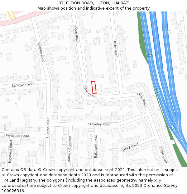 37, ELDON ROAD, LUTON, LU4 0AZ: Location map and indicative extent of plot