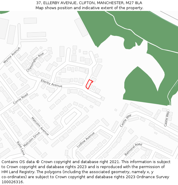 37, ELLERBY AVENUE, CLIFTON, MANCHESTER, M27 8LA: Location map and indicative extent of plot