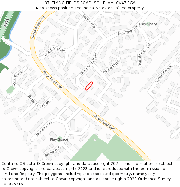 37, FLYING FIELDS ROAD, SOUTHAM, CV47 1GA: Location map and indicative extent of plot