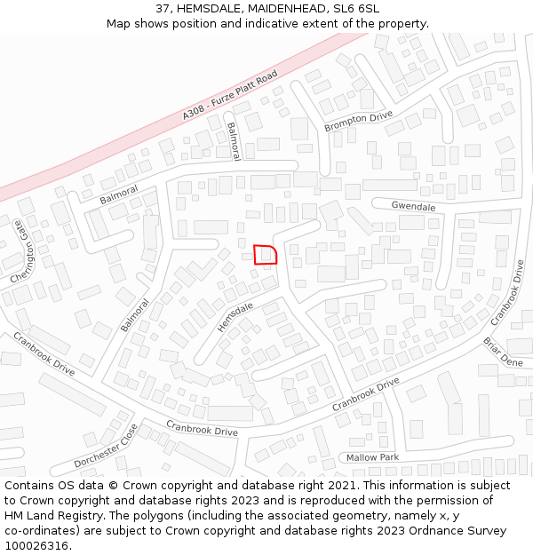 37, HEMSDALE, MAIDENHEAD, SL6 6SL: Location map and indicative extent of plot