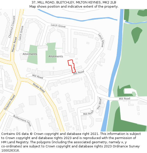 37, MILL ROAD, BLETCHLEY, MILTON KEYNES, MK2 2LB: Location map and indicative extent of plot